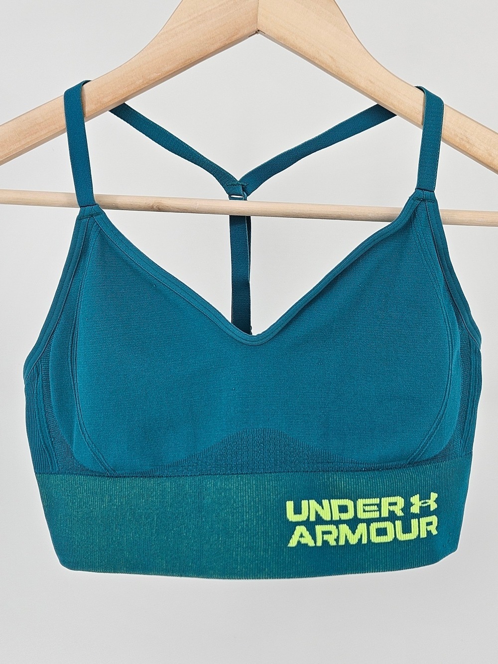 Under Armour Seamless Sports Bra Teal Green Y-Back Medium Impact Women's M